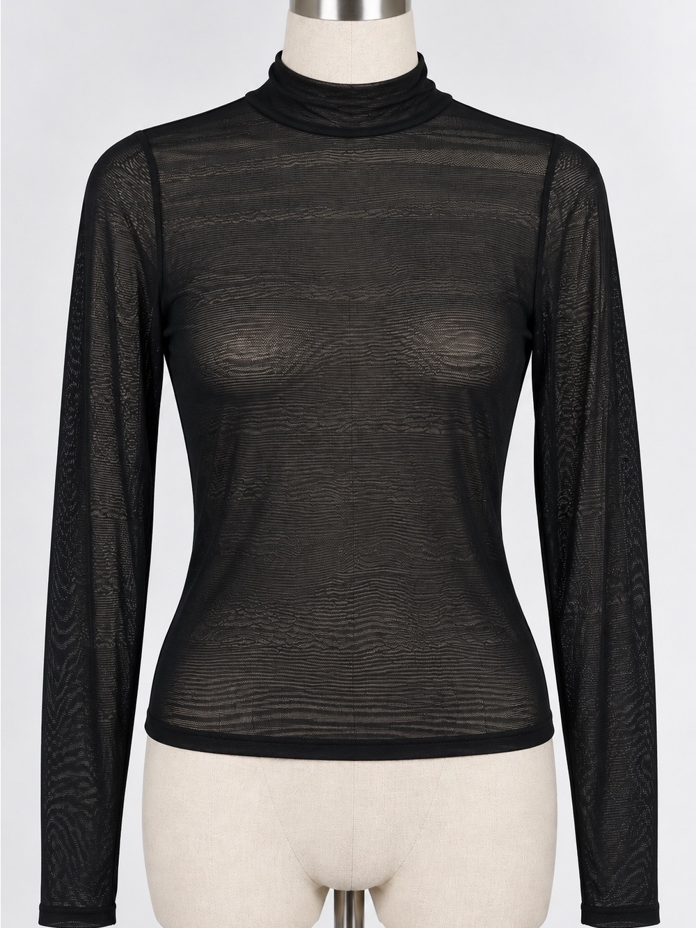 wild fable Black Sheer Mock Neck Long-Sleeve Top